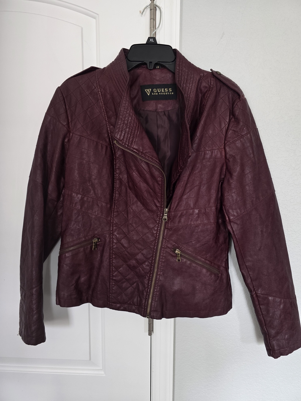 GUESS Women's Quilted Faux Leather Jacket - Burgundy